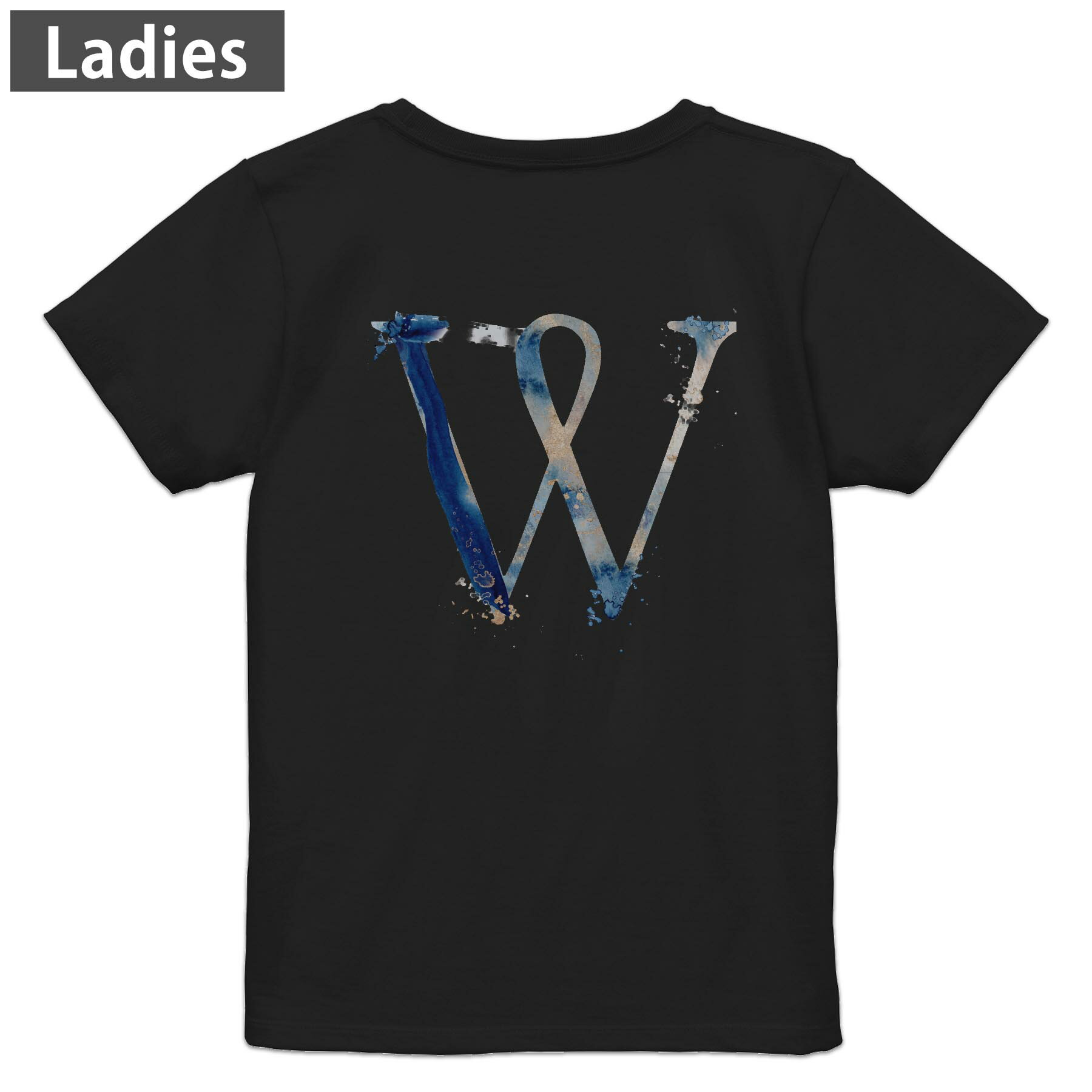 Print - Tシャツ レディース バックプリント 半袖 ブラック 黒 デザイン M L tシャツ ティーシャツ T shirt 019638 文字 w アルファベット