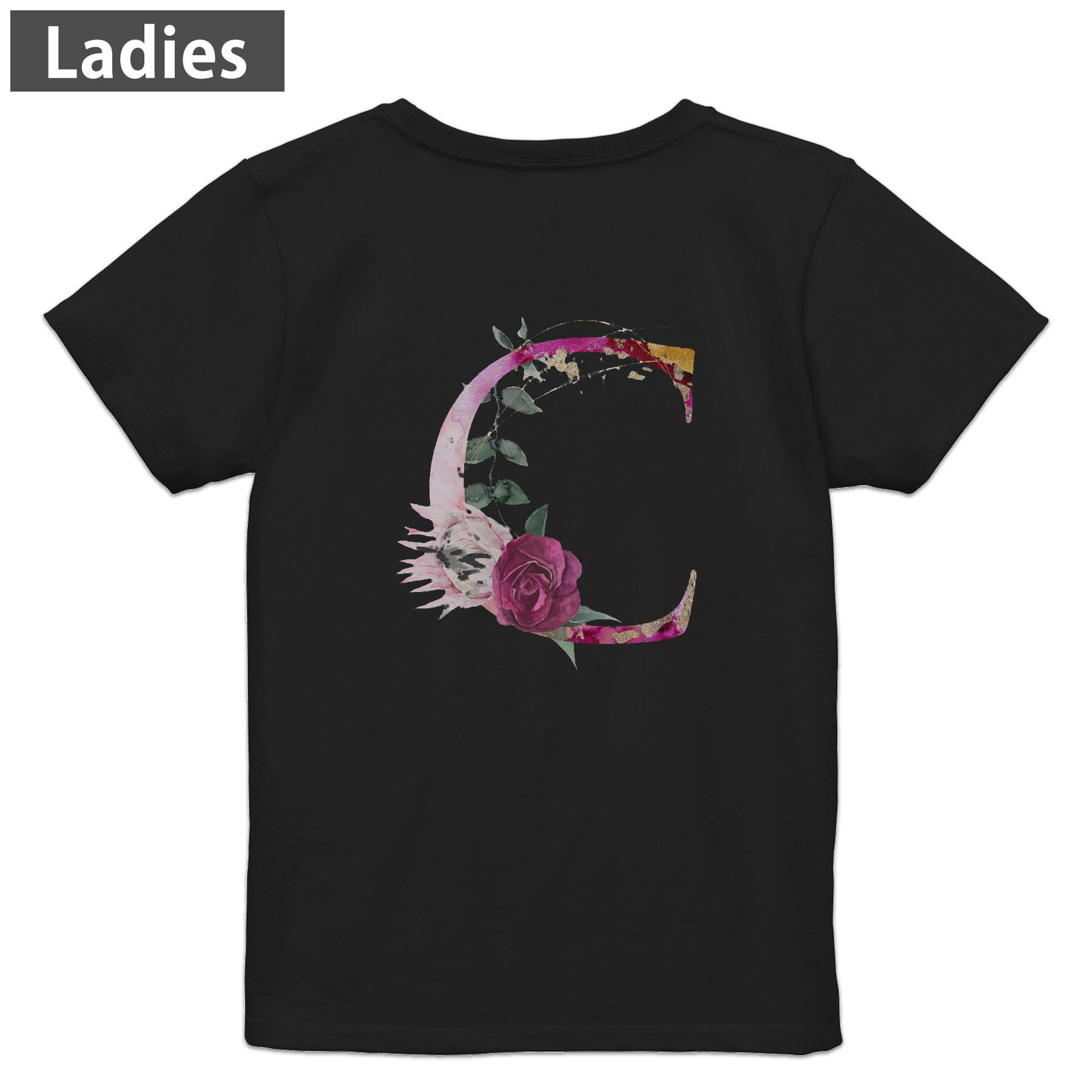 乐天商城 - Tシャツ レディース バックプリント 半袖 ブラック 黒 デザイン M L tシャツ ティーシャツ T shirt 019691 文字 c アルファベット