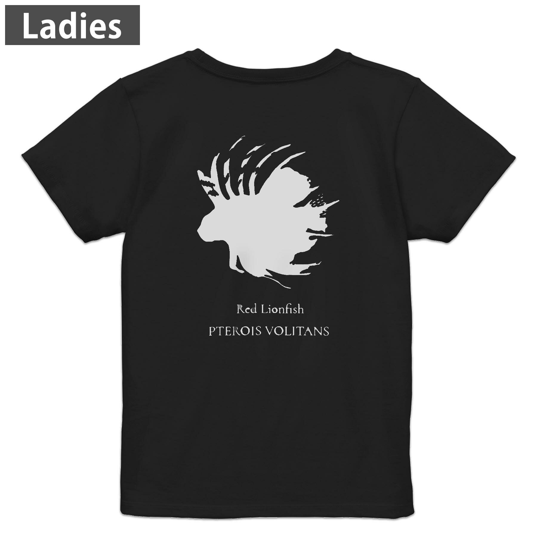 Print - Tシャツ レディース バックプリント 半袖 ブラック 黒 デザイン M L tシャツ ティーシャツ T shirt 019736 海の生物 ハナミノカサゴ red lionfish