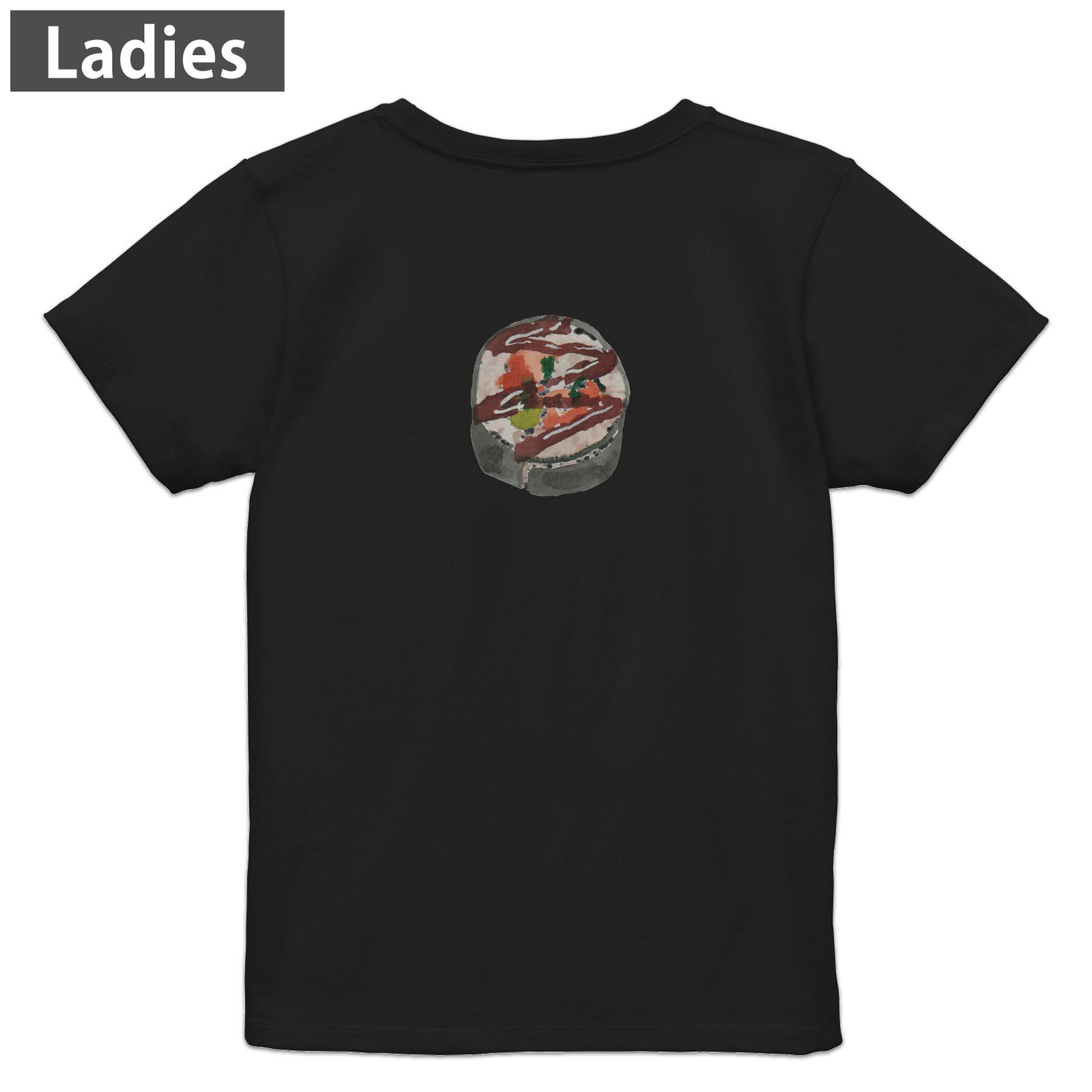 Tシャツ レディース バックプリント 半袖 ブラック 黒 デザイン M L tシャツ ティーシャツ T shirt 019887 お寿司 Sushi ご飯