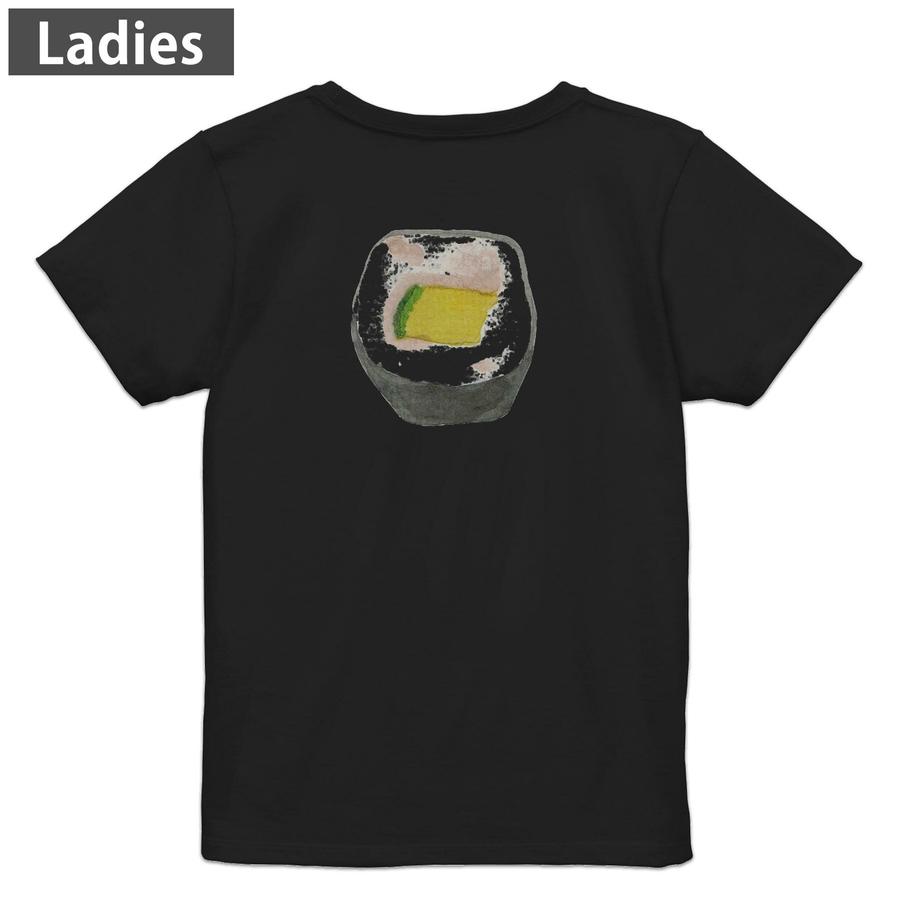 Print - Tシャツ レディース バックプリント 半袖 ブラック 黒 デザイン M L tシャツ ティーシャツ T shirt 019889 お寿司 Sushi ご飯
