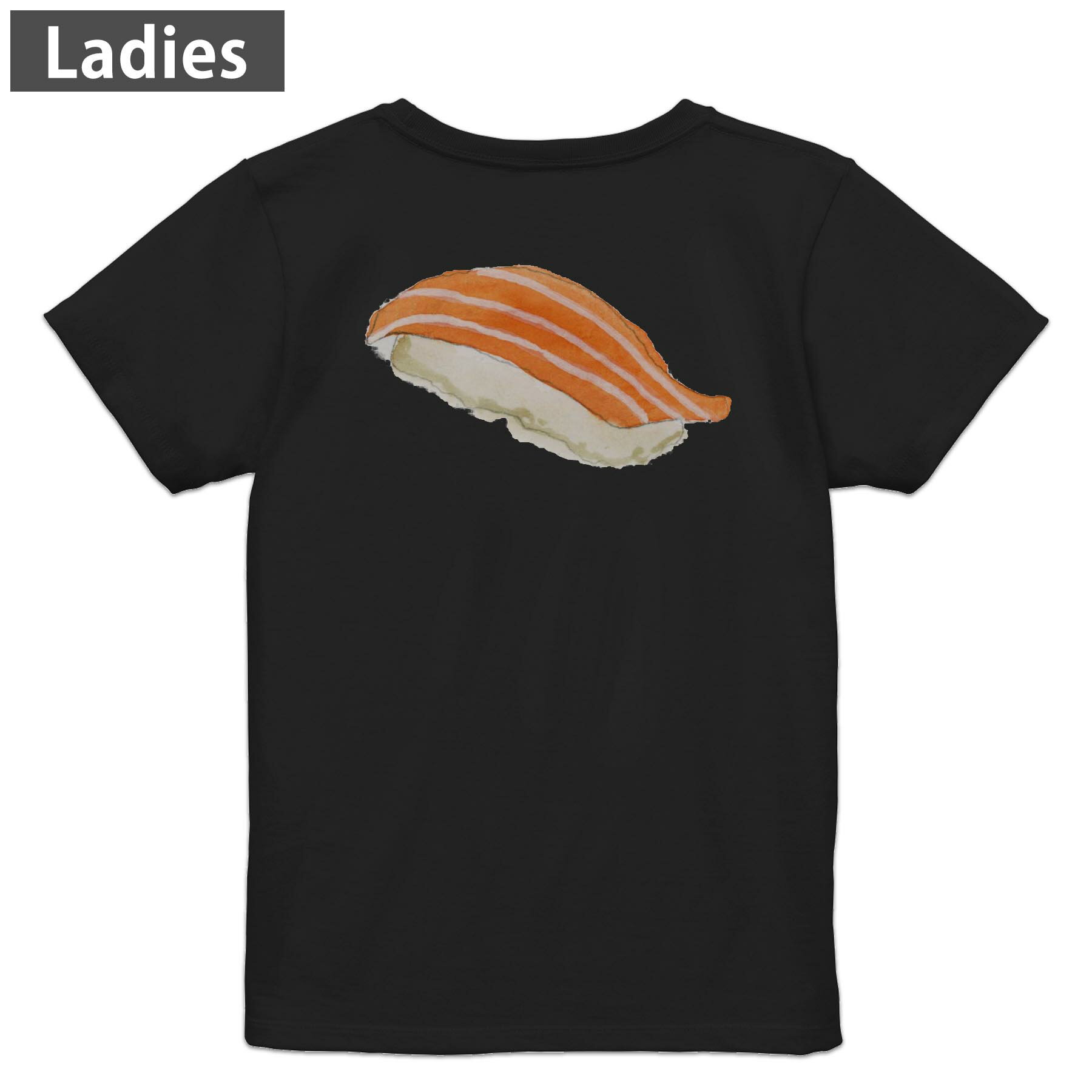 Print - Tシャツ レディース バックプリント 半袖 ブラック 黒 デザイン M L tシャツ ティーシャツ T shirt 019903 お寿司 Sushi ご飯