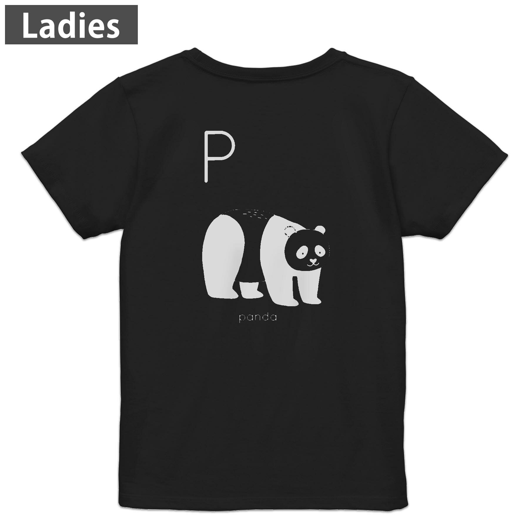 Tシャツ レディース バックプリント 半袖 ブラック 黒 デザイン M L tシャツ ティーシャツ T shirt 019948 P panda パンダ