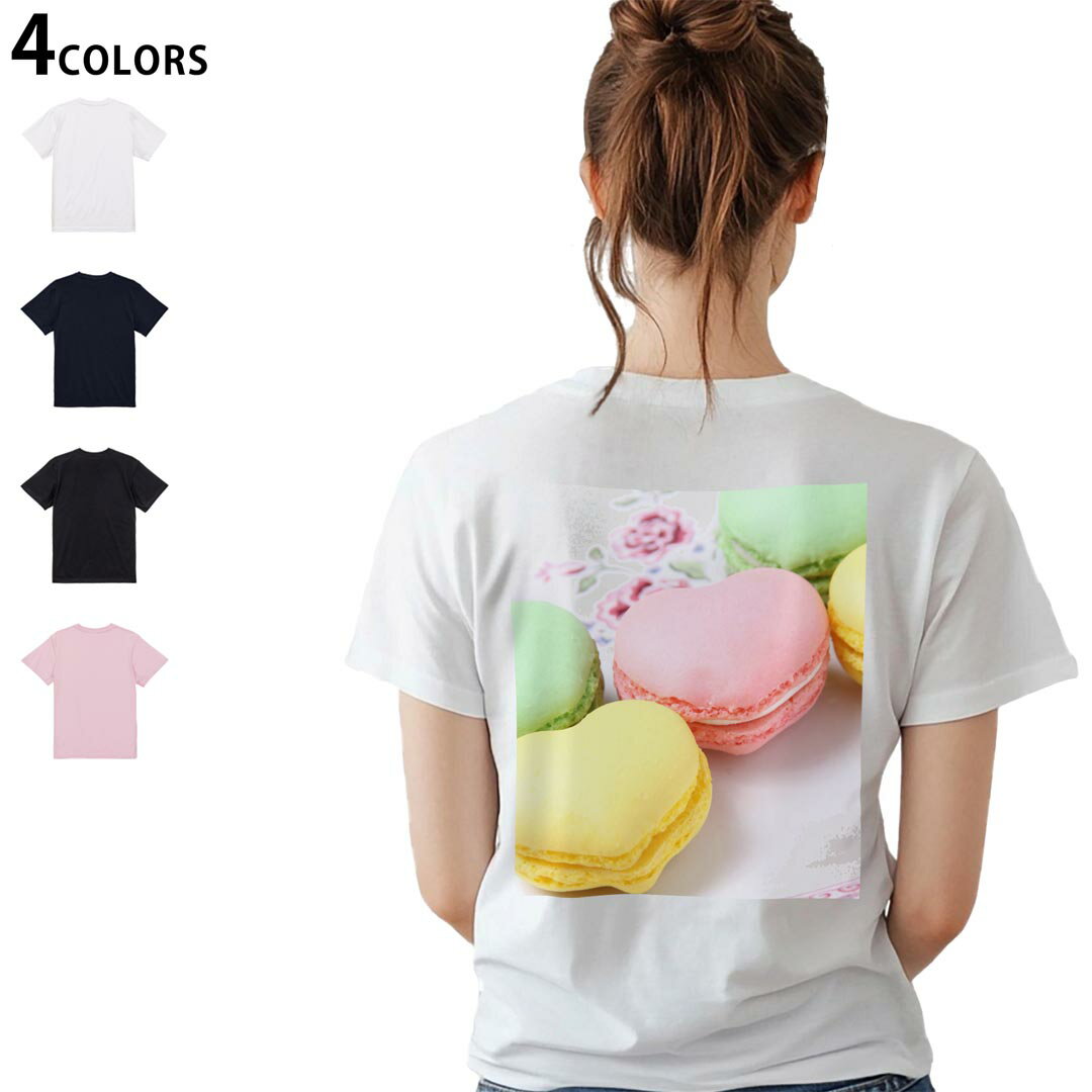 レディース バックプリント Tシャツ 半袖 綿100％ カットソー プリント オリジナル デザイン 選べる4カラー M L 002672 マカロン　カラフル　写真