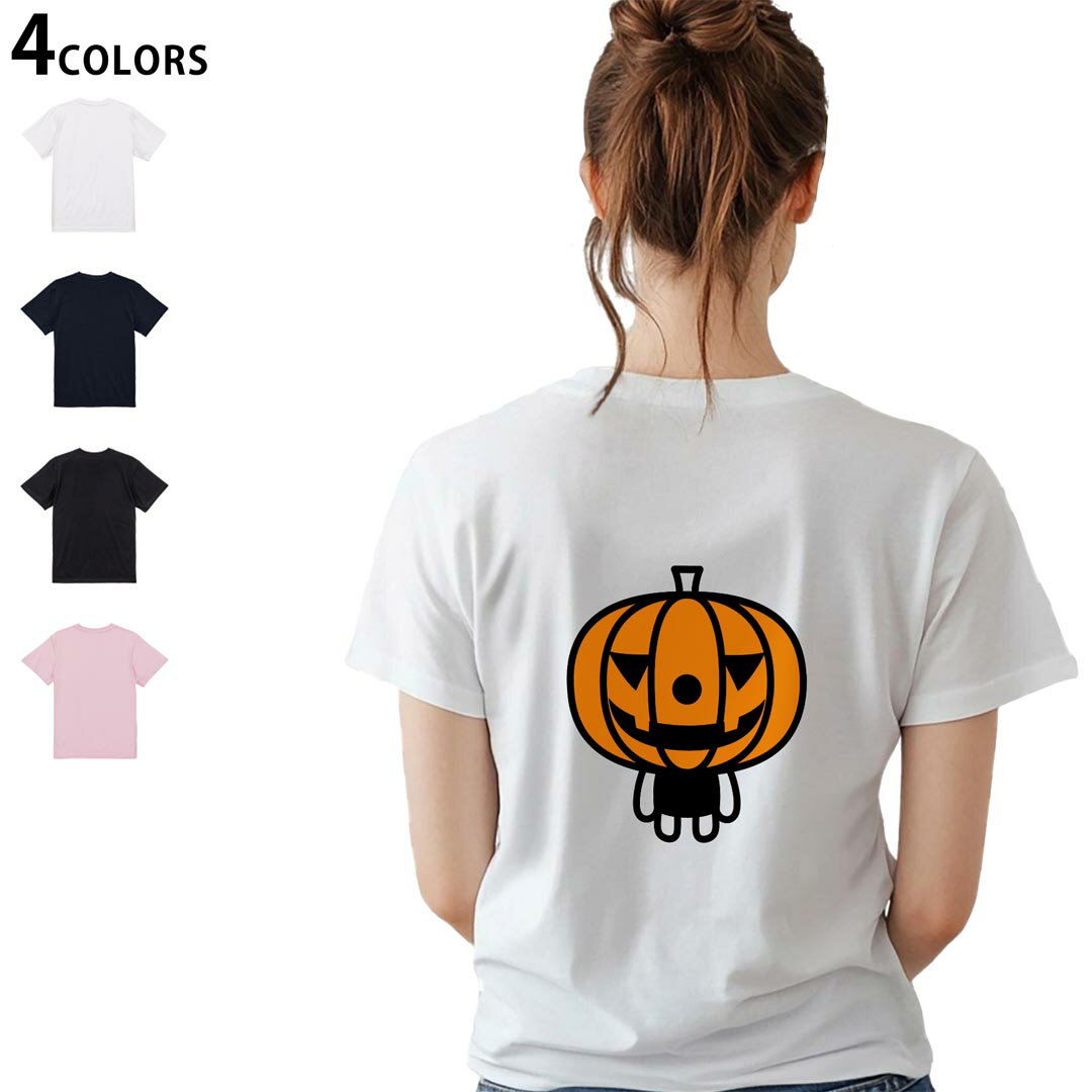 乐天商城 - レディース バックプリント Tシャツ 半袖 綿100％ カットソー プリント オリジナル デザイン 選べる4カラー M L 003312 ハロウィン　キャラクター