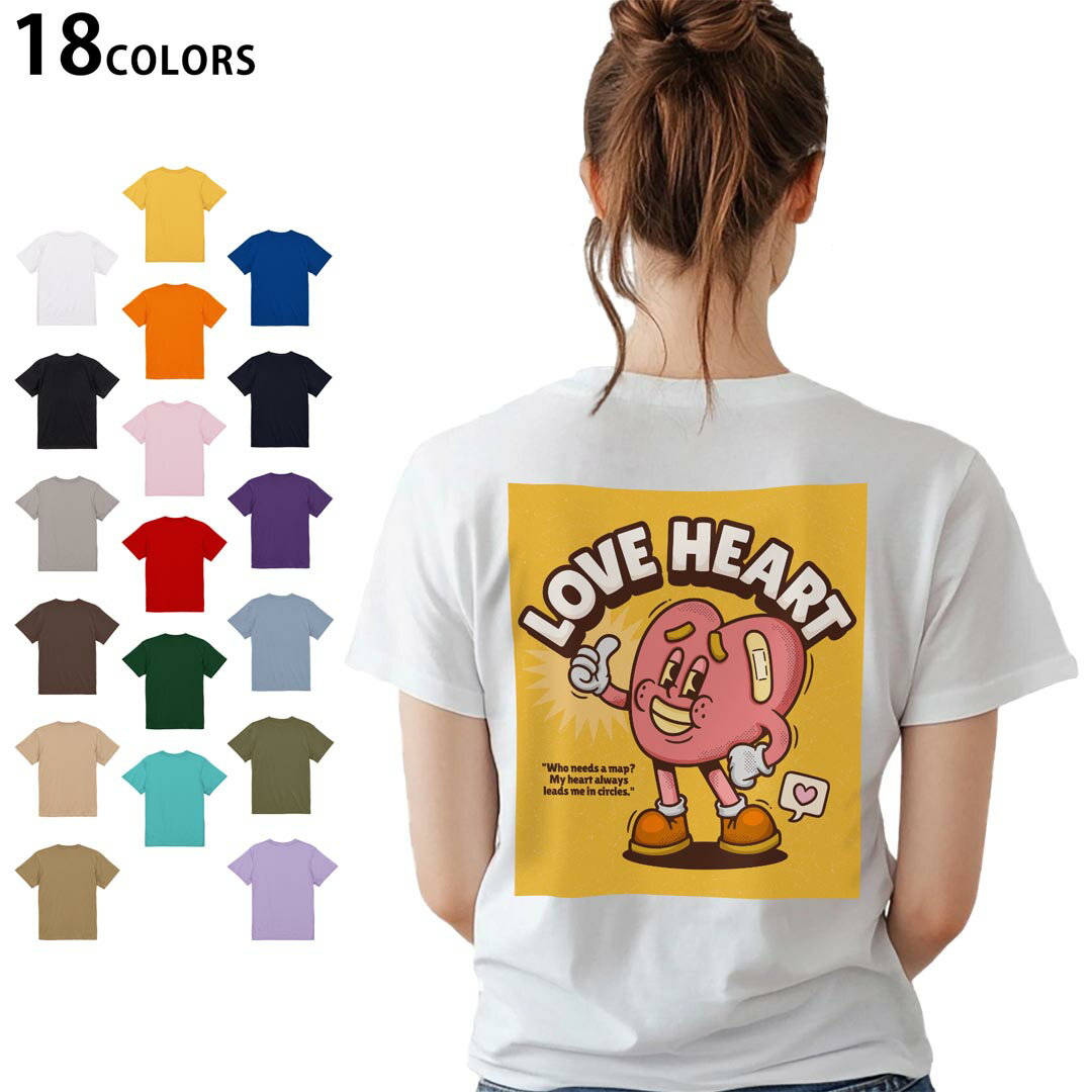 選べる18カラー Tシャツ レディース 半袖 ホワイト グレー デザイン M L Tシャツ ティーシャツ T shirt 036015 ポップ ハート LOVE