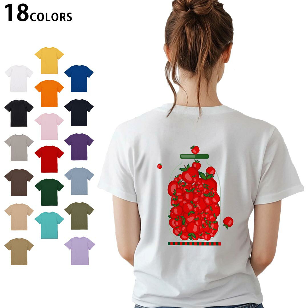 選べる18カラー Tシャツ レディース 半袖 ホワイト グレー デザイン M L Tシャツ ティーシャツ T shirt 009174 果物 赤 リンゴ
