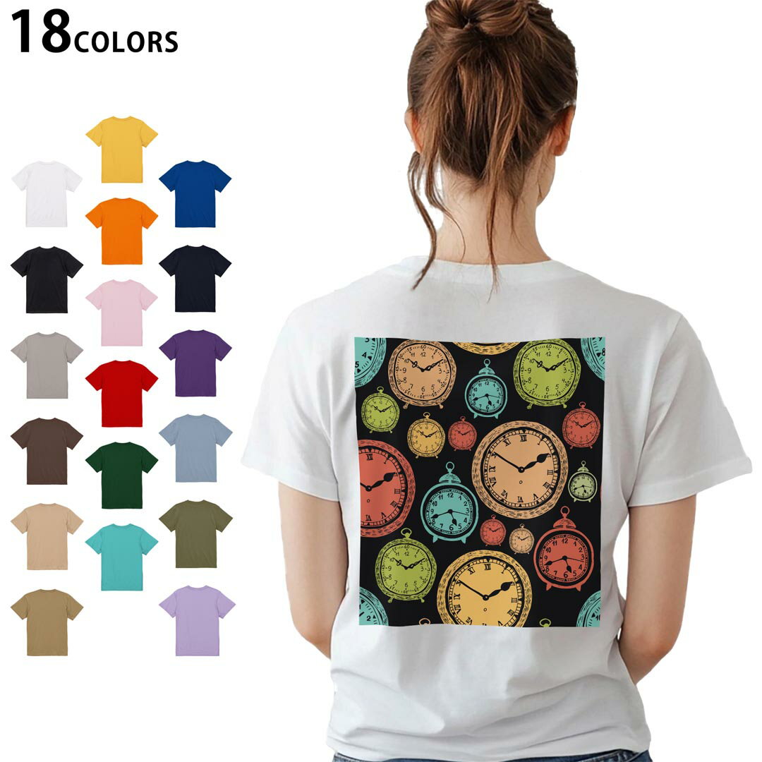選べる18カラー Tシャツ レディース 半袖 ホワイト グレー デザイン M L Tシャツ ティーシャツ T shirt 009701 時計 アンティーク