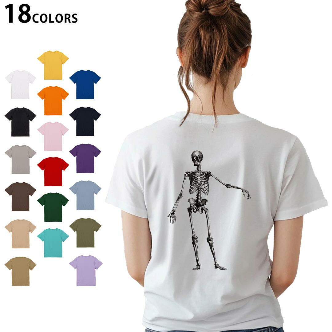 選べる18カラー Tシャツ レディース 半袖 ホワイト グレー デザイン M L Tシャツ ティーシャツ T shirt 017480 リアル　骸骨　ガイコツ　ホラー