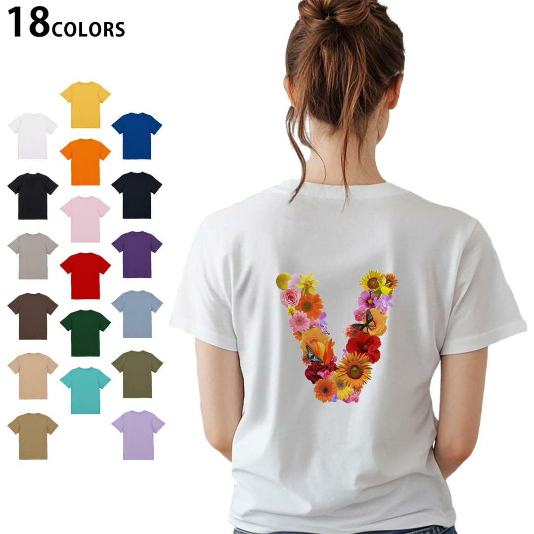 選べる18カラー Tシャツ レディース 半袖 ホワイト グレー デザイン M L Tシャツ ティーシャツ T shirt 019327 文字 v アルファベット
