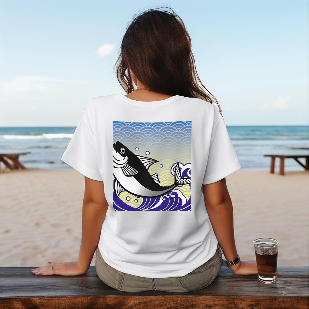 ドライ Tシャツ バックプリント 選べる8カラー tシャツ レディース 半袖 速乾 紫外線遮蔽 UV デザイン 2サイズ Tシャツ ティーシャツ T shirt　002818 和風　和柄　魚