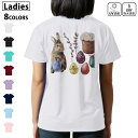 ドライ Tシャツ バックプリント 選べる8カラー tシャツ レディース 半袖 速乾 紫外線遮蔽 UV デザイン 2サイズ Tシャツ ティーシャツ T shirt 015879 イースター easter うさぎ