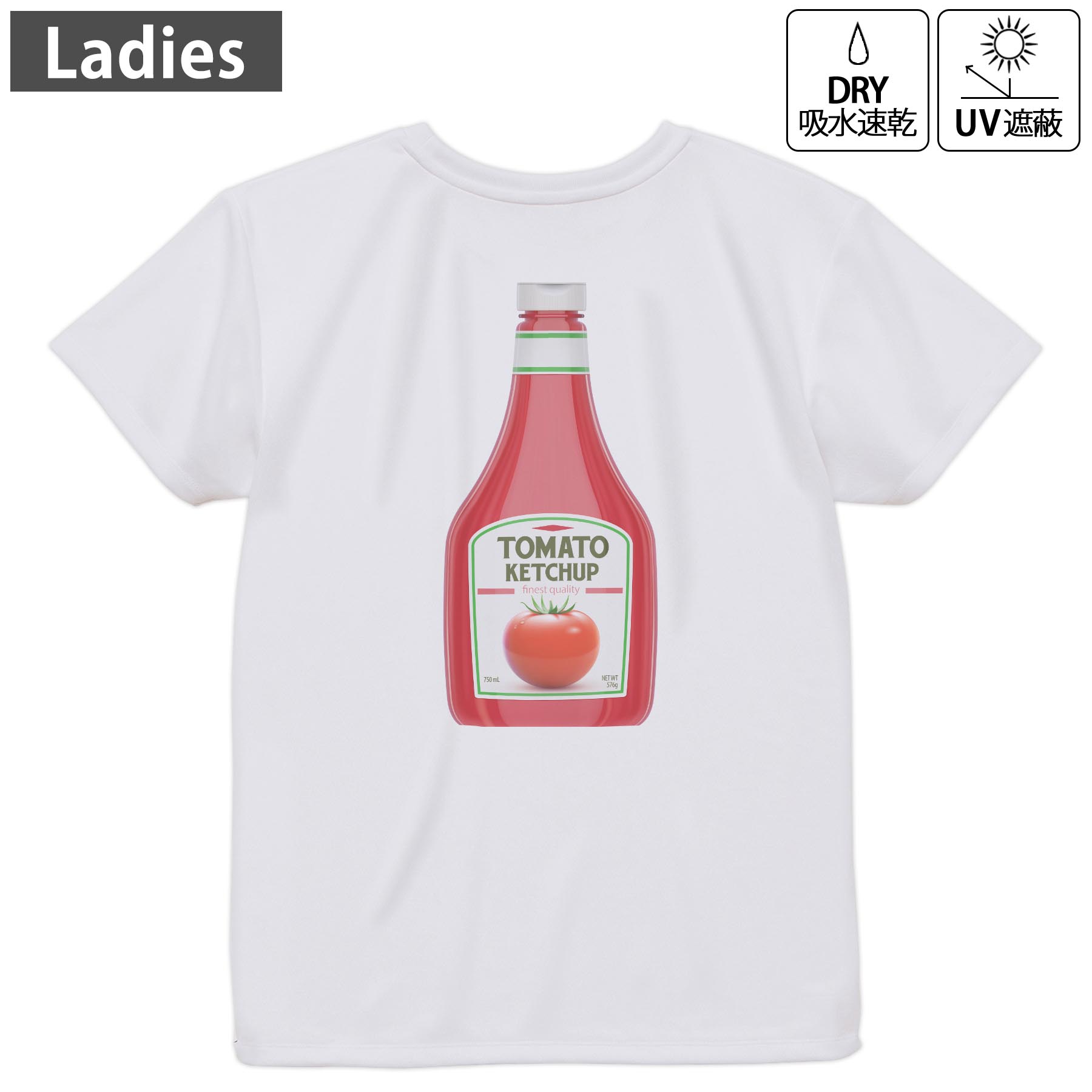 レディース ドライバックプリントTシャツ ホワイト 半袖 4.1オンス ジム トレーニング スポーツ 運動会..