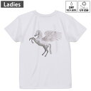 レディース ドライバックプリントTシャツ ホワイト 半袖 4.1オンス ジム トレーニング スポーツ 運動会 ドライアスレチック UVカット 紫外線遮蔽 吸水速乾 デザイン Tshirt M L 000880 ペガサス 馬(4)