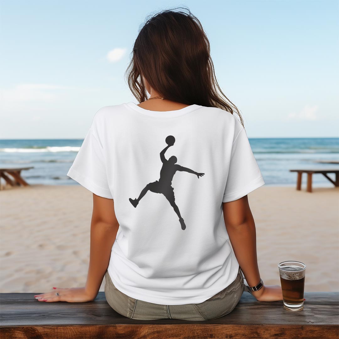 レディース ドライバックプリントTシャツ ホワイト 半袖 4.1オンス ジム トレーニング スポーツ 運動会 ドライアスレチック UVカット 紫外線遮蔽 吸水速乾 デザイン Tshirt M L 020046 スポーツ バスケット