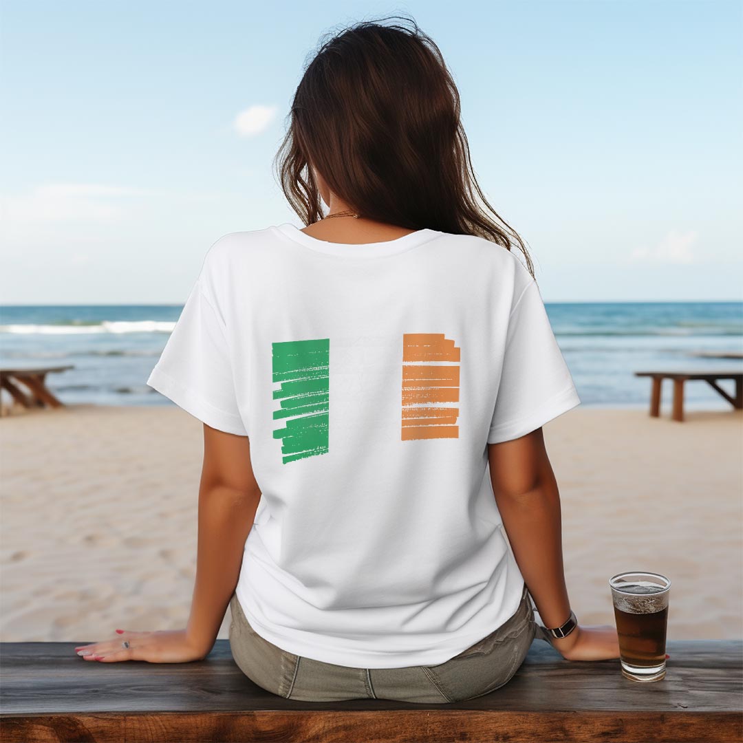 レディース ドライバックプリントTシャツ ホワイト 半袖 4.1オンス ジム トレーニング スポーツ 運動会 ドライアスレチック UVカット 紫外線遮蔽 吸水速乾 デザイン Tshirt M L 018474 ireland アイルランド