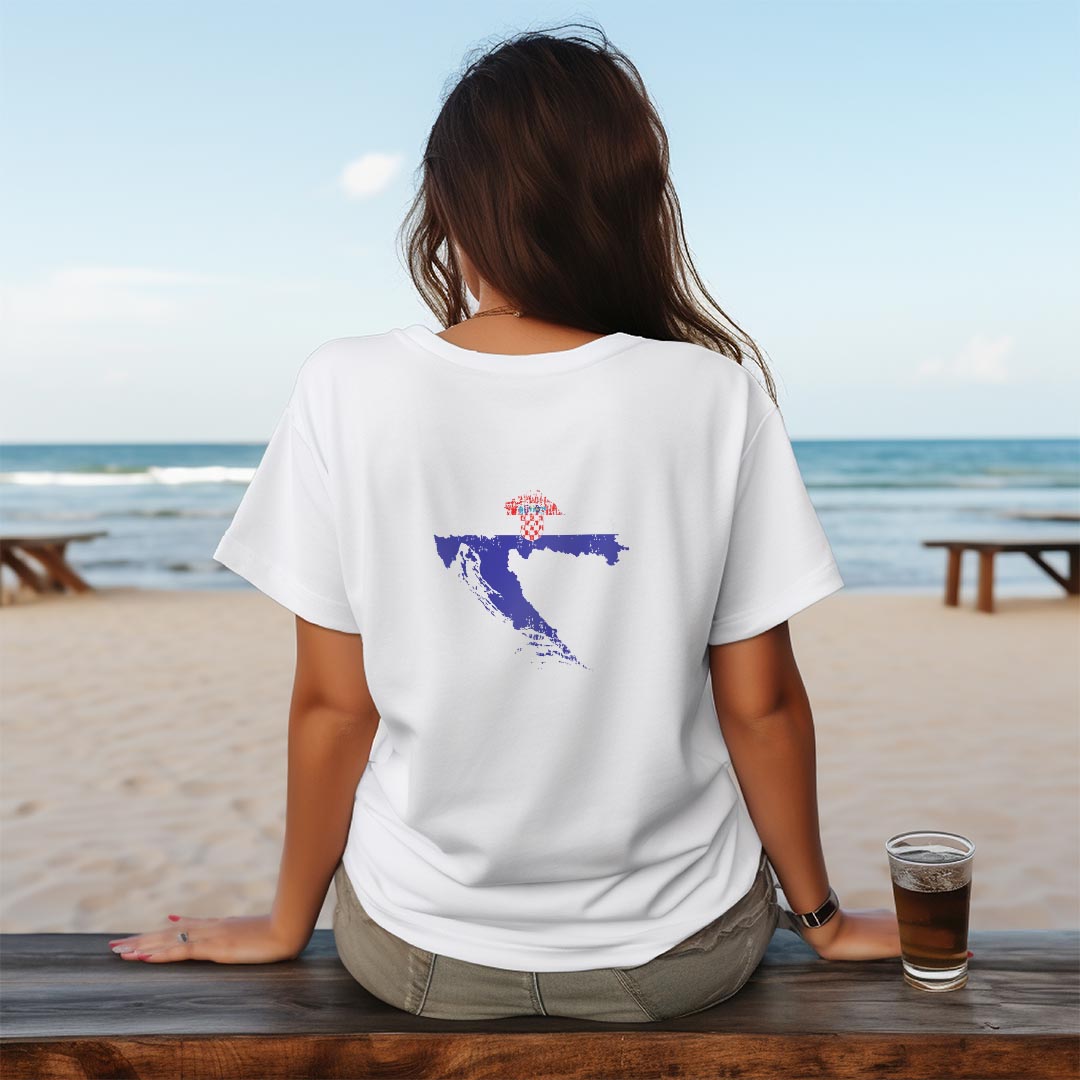 レディース ドライバックプリントTシャツ ホワイト 半袖 4.1オンス ジム トレーニング スポーツ 運動会 ドライアスレチック UVカット 紫外線遮蔽 吸水速乾 デザイン Tshirt M L 018804 croatia クロアチア