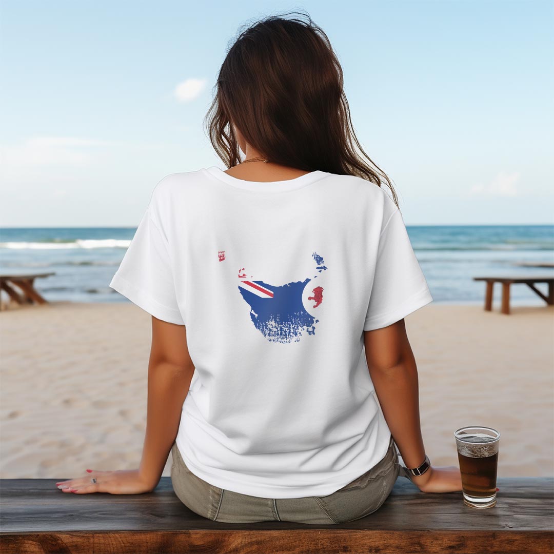 レディース ドライバックプリントTシャツ ホワイト 半袖 4.1オンス ジム トレーニング スポーツ 運動会 ドライアスレチック UVカット 紫外線遮蔽 吸水速乾 デザイン Tshirt M L 018964 tasmania タスマニア