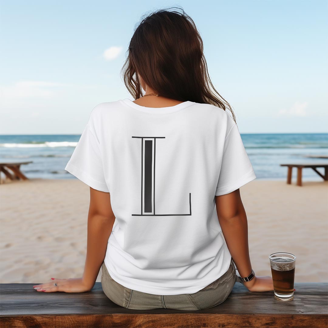 レディース ドライバックプリントTシャツ ホワイト 半袖 4.1オンス ジム トレーニング スポーツ 運動会 ドライアスレチック UVカット 紫外線遮蔽 吸水速乾 デザイン Tshirt M L 019353 文字 l アルファベット