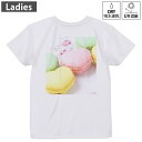 レディース ドライバックプリントTシャツ ホワイト 半袖 4.1オンス ジム トレーニング スポーツ 運動会 ドライアスレチック UVカット 紫外線遮蔽 吸水速乾 デザイン Tshirt M L 002672 マカロン カラフル 写真