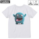レディース ドライバックプリントTシャツ ホワイト 半袖 4.1オンス ジム トレーニング スポーツ 運動会 ドライアスレチック UVカット 紫外線遮蔽 吸水速乾 デザイン Tshirt M L 003431 モンスター キャラクター