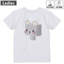 レディース ドライバックプリントTシャツ ホワイト 半袖 4.1オンス ジム トレーニング スポーツ 運動会 ドライアスレチック UVカット 紫外線遮蔽 吸水速乾 デザイン Tshirt M L 007139 ねずみ キャラクター