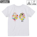 レディース ドライバックプリントTシャツ ホワイト 半袖 4.1オンス ジム トレーニング スポーツ 運動会 ドライアスレチック UVカット 紫外線遮蔽 吸水速乾 デザイン Tshirt M L 008567 花 ひつじ 羊 カラフル(4)