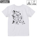 レディース ドライバックプリントTシャツ ホワイト 半袖 4.1オンス ジム トレーニング スポーツ 運動会 ドライアスレチック UVカット 紫外線遮蔽 吸水速乾 デザイン Tshirt M L 009255 植物 モノクロ 白 黒(4)