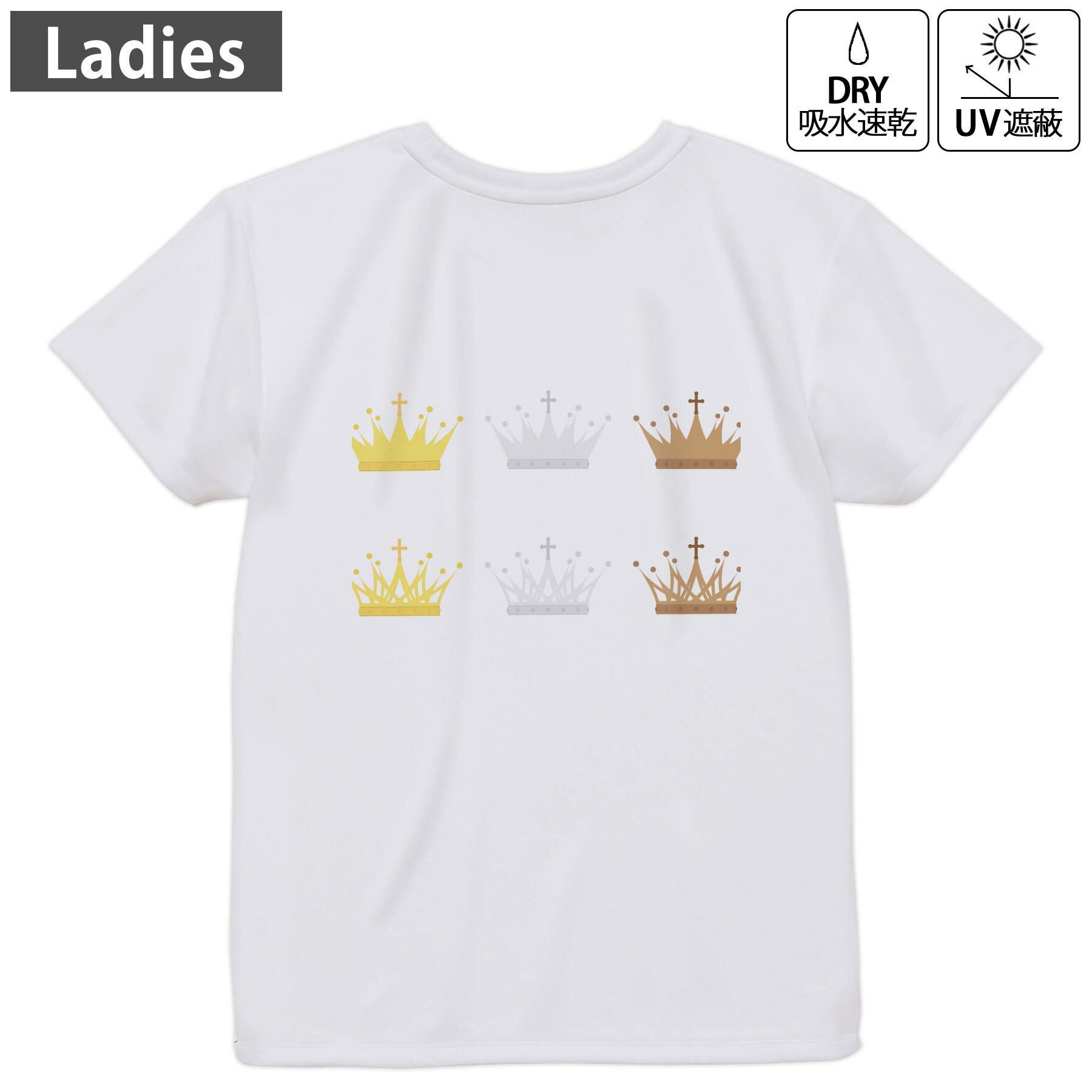 レディース ドライバックプリントTシャツ ホワイト 半袖 4.1オンス ジム トレーニング スポーツ 運動会..