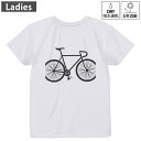 レディース ドライバックプリントTシャツ ホワイト 半袖 4.1オンス ジム トレーニング スポーツ 運動会 ドライアスレチック UVカット 紫外線遮蔽 吸水速乾 デザイン Tshirt M L 009765 乗り物 自転車 モノクロ