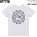 レディース ドライバックプリントTシャツ ホワイト 半袖 4.1オンス ジム トレーニング スポーツ 運動会 ドライアスレチック UVカット 紫外線遮蔽 吸水速乾 デザイン Tshirt M L 010056 アジアン ゾウ 黒(4)