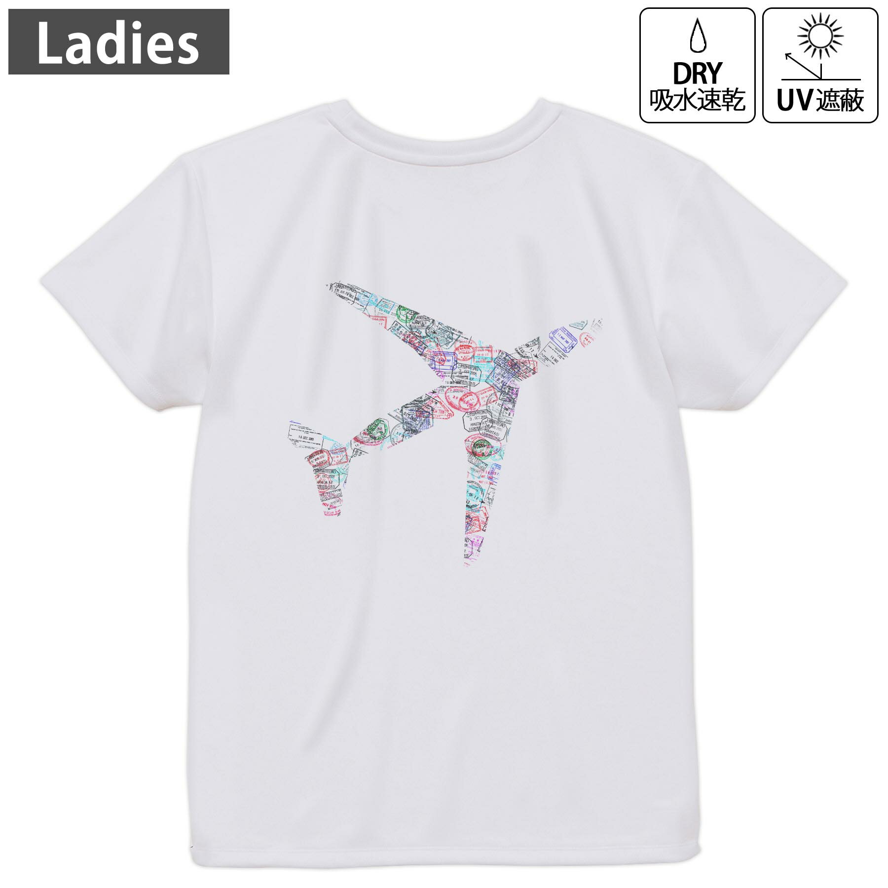 レディース ドライバックプリントTシャツ ホワイト 半袖 4.1オンス ジム トレーニング スポーツ 運動会..