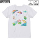 レディース ドライバックプリントTシャツ ホワイト 半袖 4.1オンス ジム トレーニング スポーツ 運動会 ドライアスレチック UVカット 紫外線遮蔽 吸水速乾 デザイン Tshirt M L 012976 雨 カエル 傘(4)