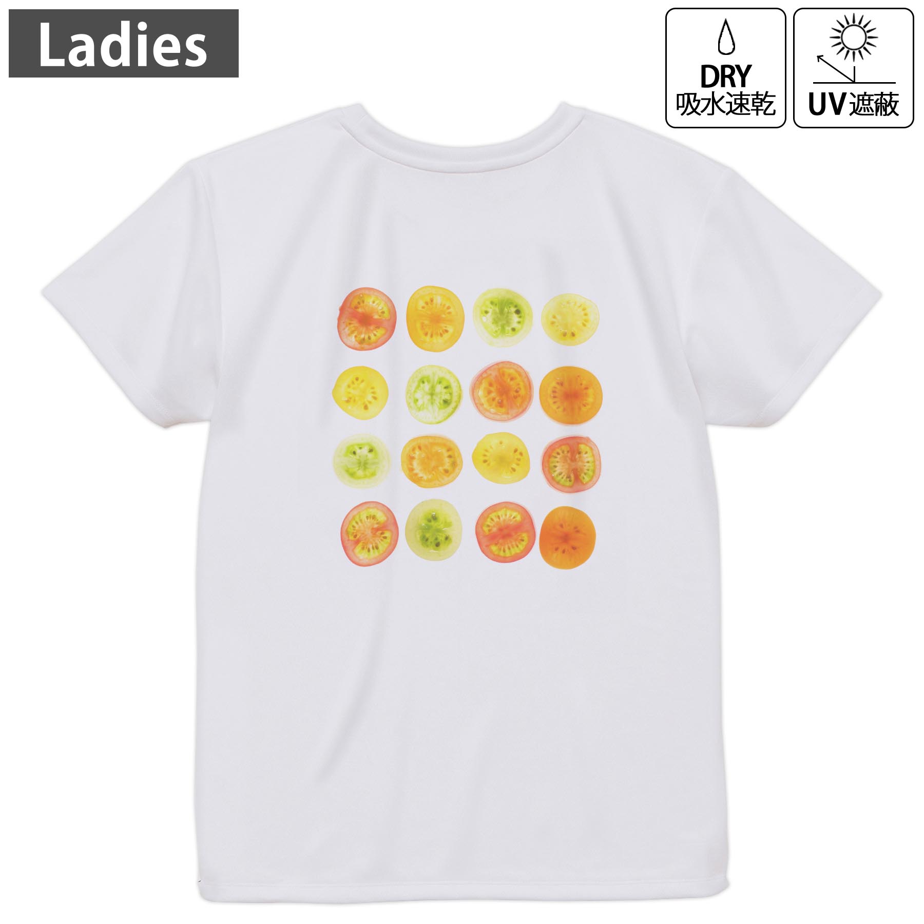 レディース ドライバックプリントTシャツ ホワイト 半袖 4.1オンス ジム トレーニング スポーツ 運動会..