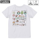 レディース ドライバックプリントTシャツ ホワイト 半袖 4.1オンス ジム トレーニング スポーツ 運動会 ドライアスレチック UVカット 紫外線遮蔽 吸水速乾 デザイン Tshirt M L 013927 クリスマス サンタ トナカイ