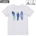 レディース ドライバックプリントTシャツ ホワイト 半袖 4.1オンス ジム トレーニング スポーツ 運動会 ドライアスレチック UVカット 紫外線遮蔽 吸水速乾 デザイン Tshirt M L 014702 羽根 フェザー(4)