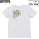 レディース ドライバックプリントTシャツ ホワイト 半袖 4.1オンス ジム トレーニング スポーツ 運動会 ドライアスレチック UVカット 紫外線遮蔽 吸水速乾 デザイン Tshirt M L 015445 笹 七夕
