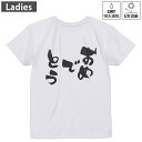 レディース ドライバックプリントTシャツ ホワイト 半袖 4.1オンス ジム トレーニング スポーツ 運動会 ドライアスレチック UVカット 紫外線遮蔽 吸水速乾 デザイン Tshirt M L 015545 おめでとう 文字 日本語 達筆 習字(4)