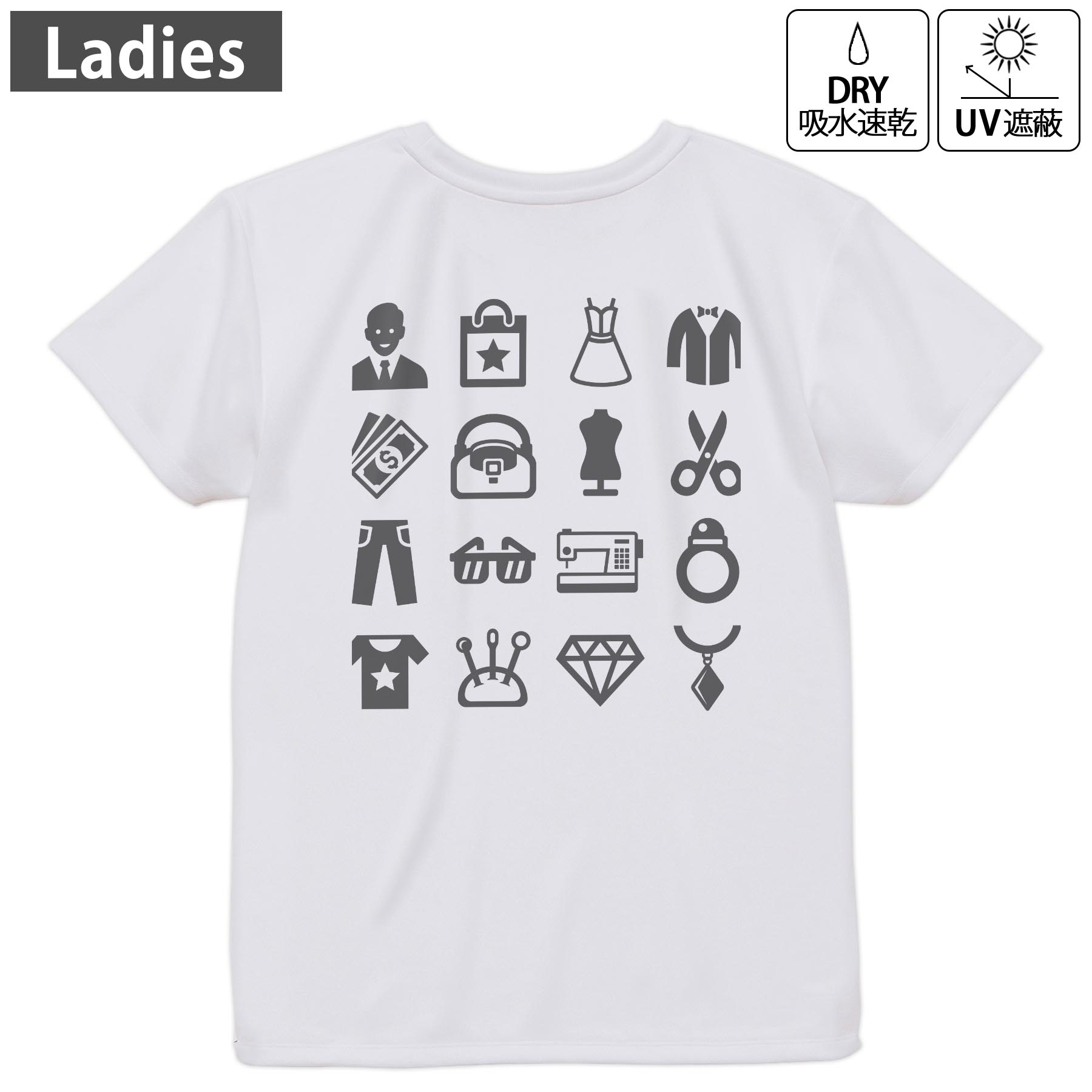 レディース ドライバックプリントTシャツ ホワイト 半袖 4.1オンス ジム トレーニング スポーツ 運動会 ドライアスレチック UVカット 紫外線遮蔽 吸水速乾 デザイン Tshirt M L 015578 服　整理整頓　ランドリー