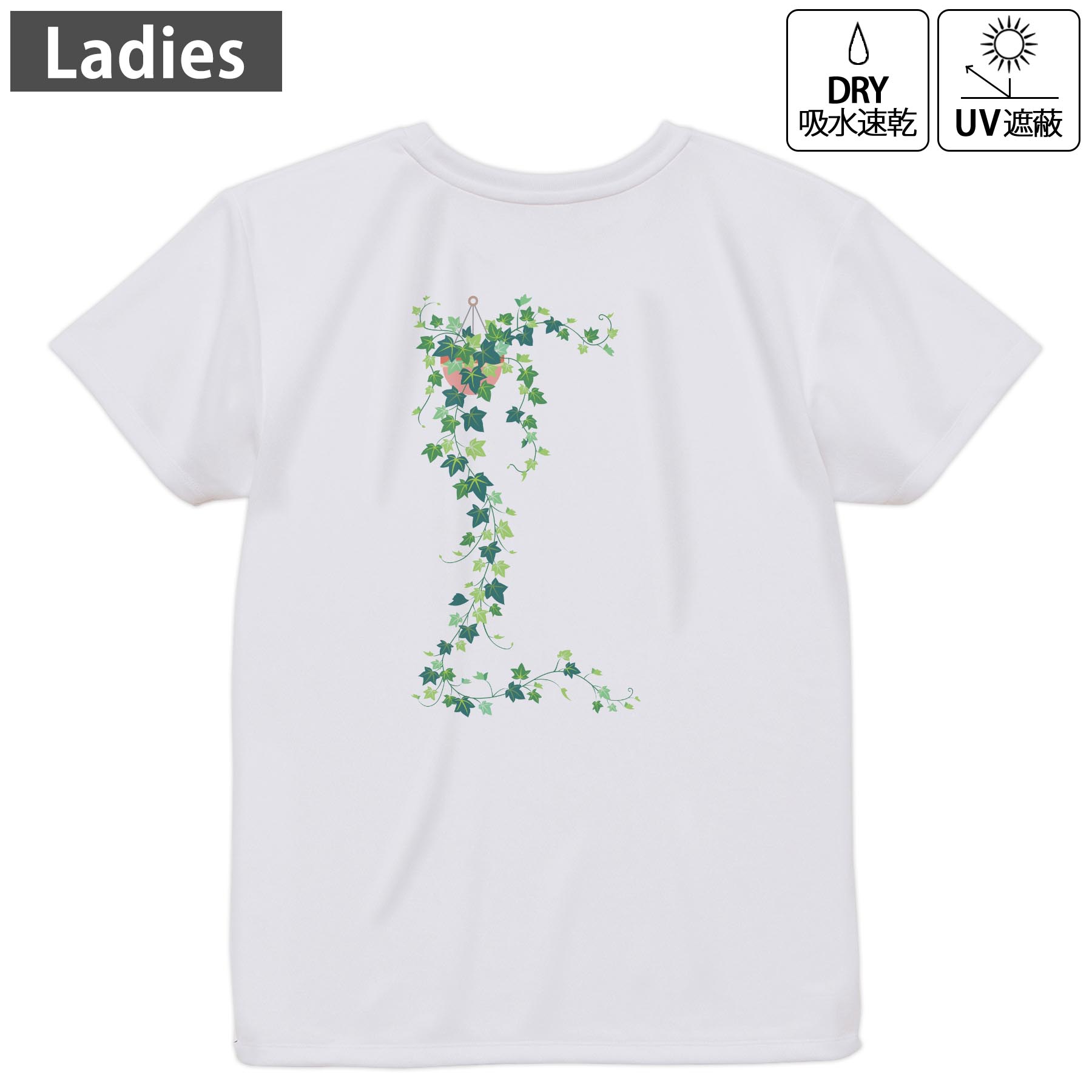 レディース ドライバックプリントTシャツ ホワイト 半袖 4.1オンス ジム トレーニング スポーツ 運動会..