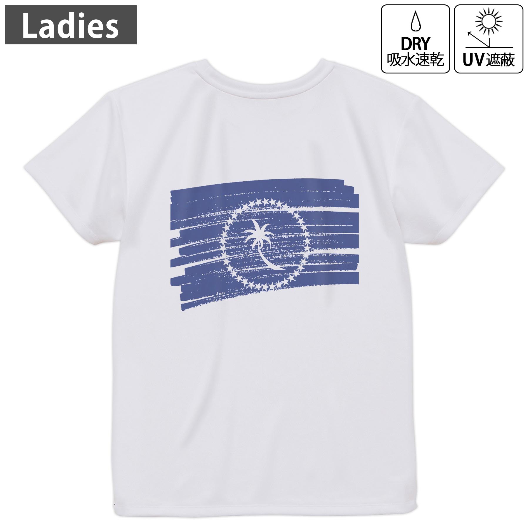 レディース ドライバックプリントTシャツ ホワイト 半袖 4.1オンス ジム トレーニング スポーツ 運動会 ドライアスレチック UVカット 紫外線遮蔽 吸水速乾 デザイン Tshirt M L 018420 chuuk チューク
