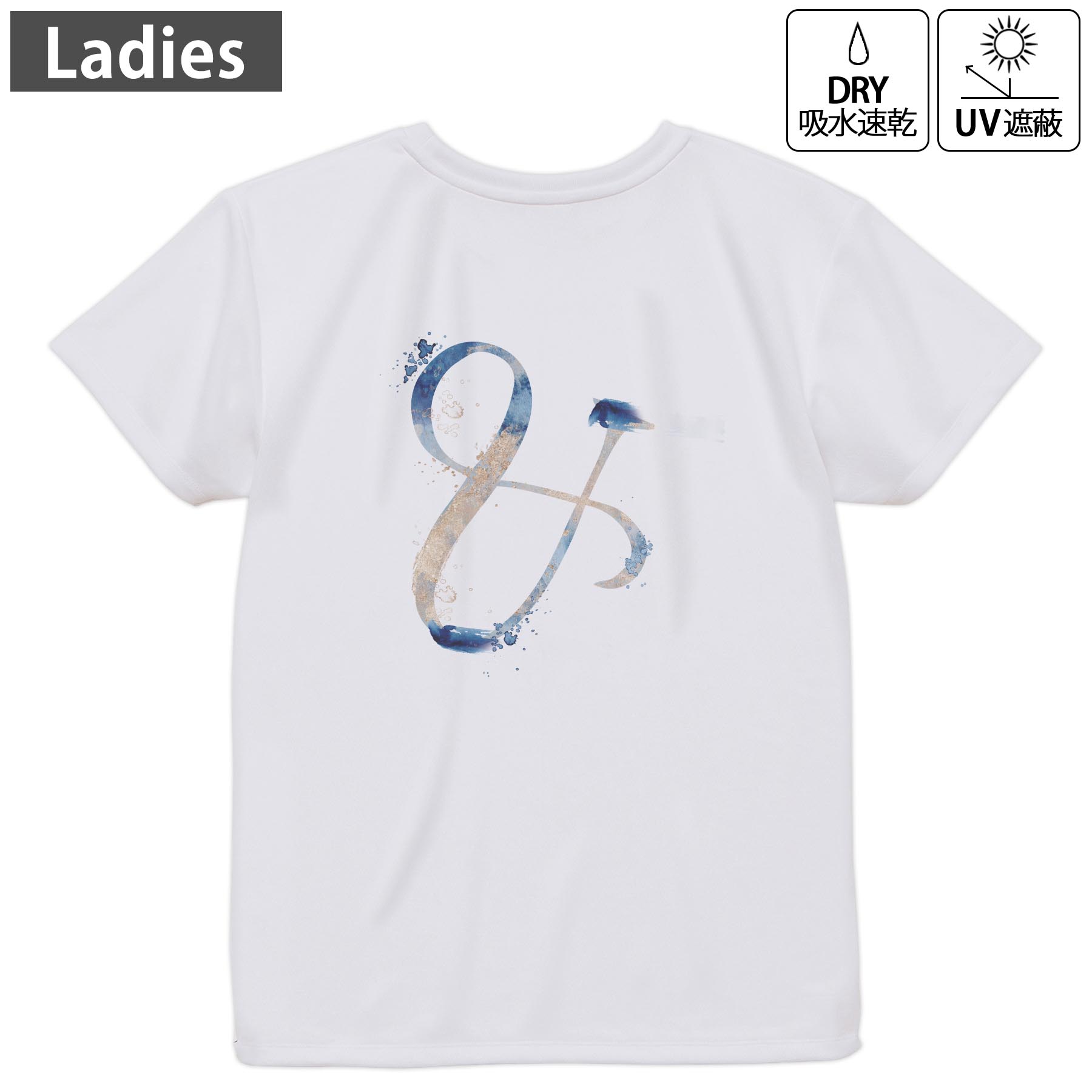 レディース ドライバックプリントTシャツ ホワイト 半袖 4.1オンス ジム トレーニング スポーツ 運動会 ドライアスレチック UVカット 紫外線遮蔽 吸水速乾 デザイン Tshirt M L 019605 文字 & アルファベット