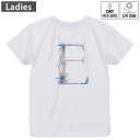 レディース ドライバックプリントTシャツ ホワイト 半袖 4.1オンス ジム トレーニング スポーツ 運動会 ドライアスレチック UVカット 紫外線遮蔽 吸水速乾 デザイン Tshirt M L 019657 文字 e アルファベット(4)