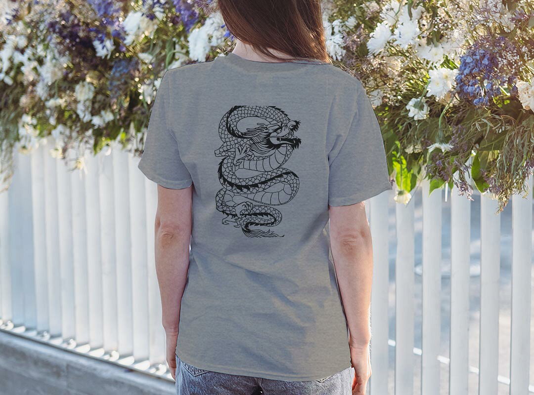 Tシャツ レディース バックプリント 半袖 ホワイト グレー デザイン M Lティーシャツ T shirt 000894 龍　ドラゴン kabekore-11287562 kabeコレ サンプル画像3