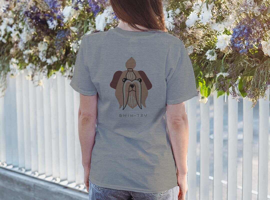 Tシャツ レディース バックプリント 半袖 ホワイト グレー デザイン M Lティーシャツ T shirt 022616 犬 シー・ズー