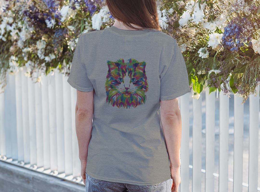Tシャツ レディース バックプリント 半袖 ホワイト グレー デザイン M Lティーシャツ T shirt 022720 猫 かわいい