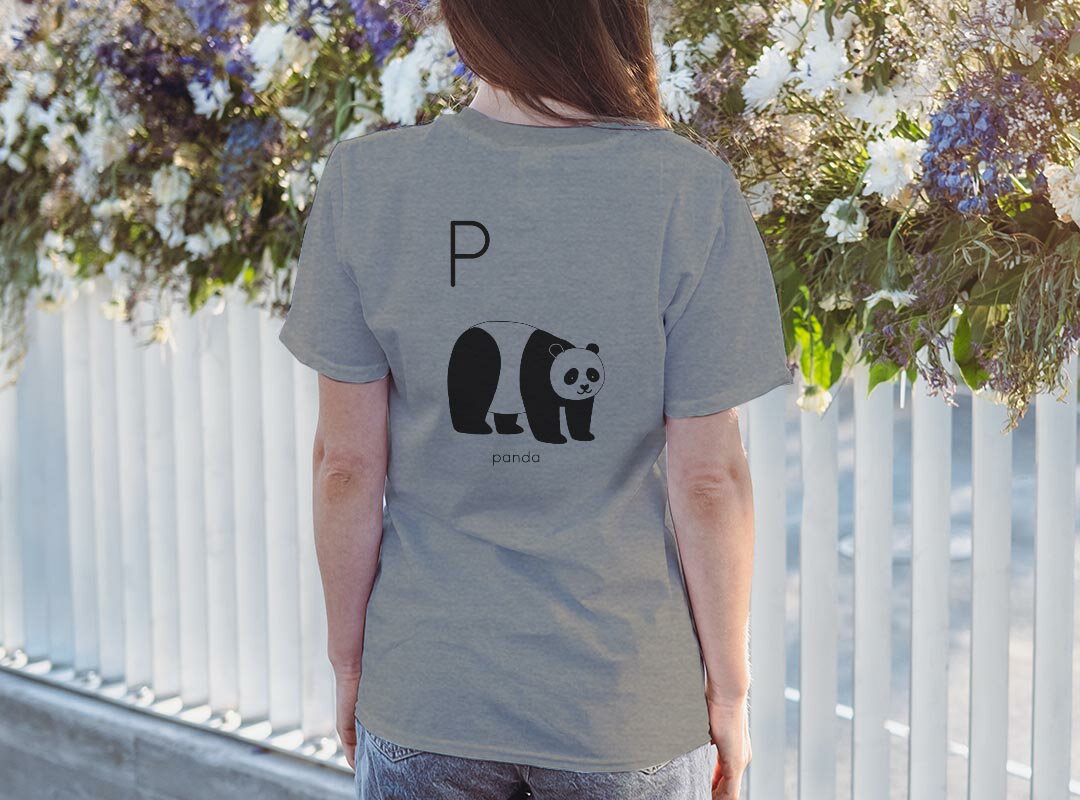 Tシャツ レディース バックプリント 半袖 ホワイト グレー デザイン M Lティーシャツ T shirt 019948 P panda パンダ