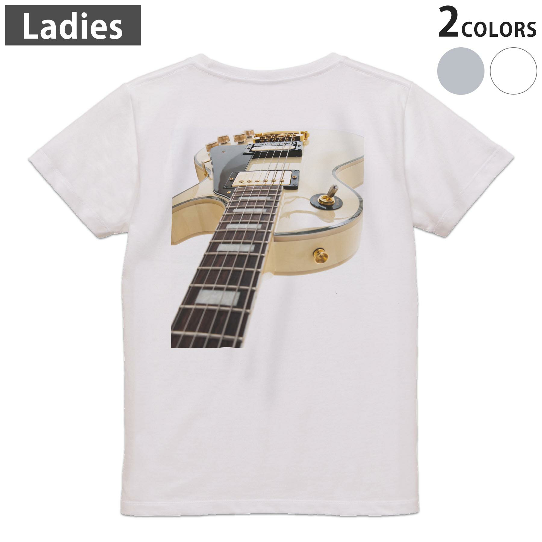 Print - Tシャツ レディース バックプリント 半袖 ホワイト グレー デザイン M Lティーシャツ T shirt 001007 ギター