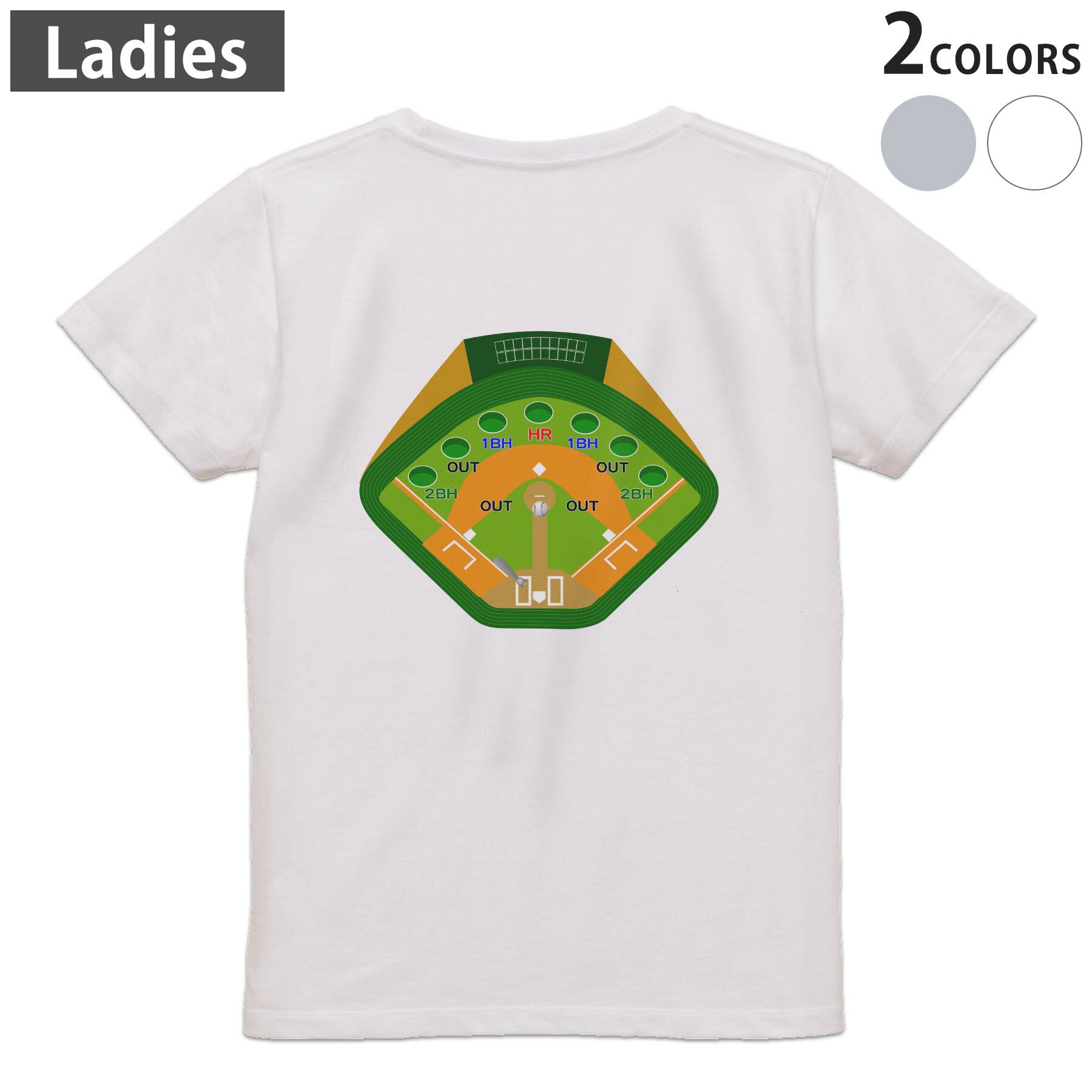 Tシャツ レディース バックプリント 半袖 ホワイト グレー デザイン M Lティーシャツ T shirt 001132 野球 おもちゃ