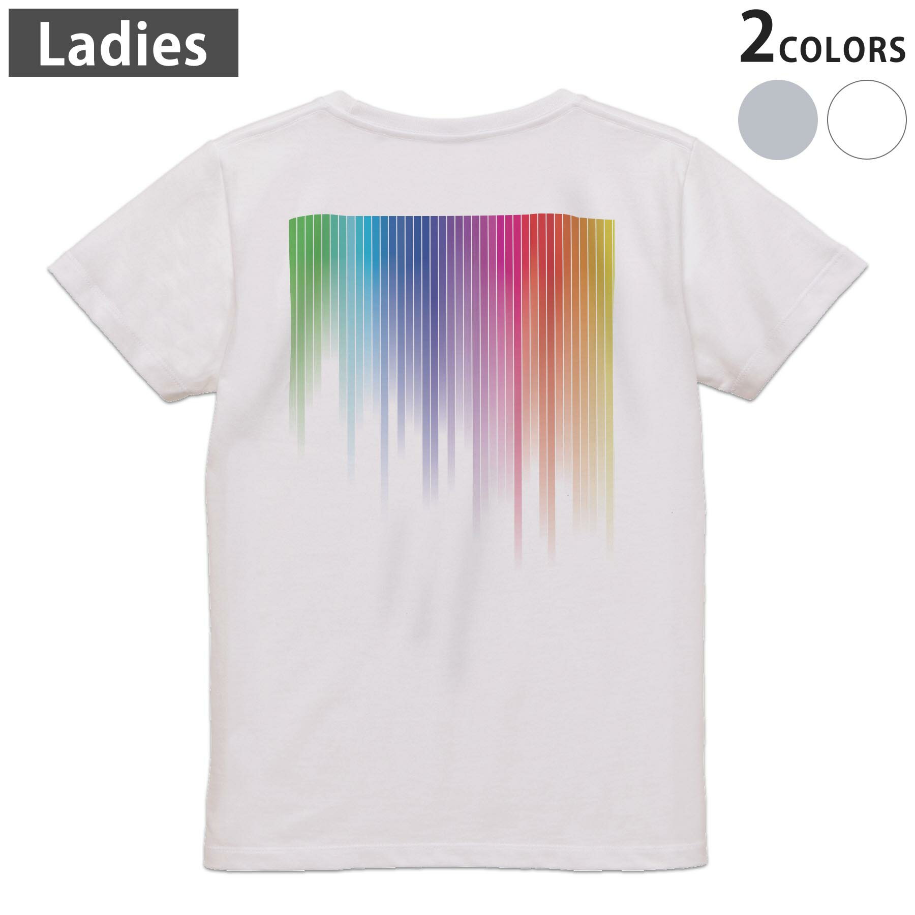 Print - Tシャツ レディース バックプリント 半袖 ホワイト グレー デザイン M Lティーシャツ T shirt 001161 カラフル　レインボー